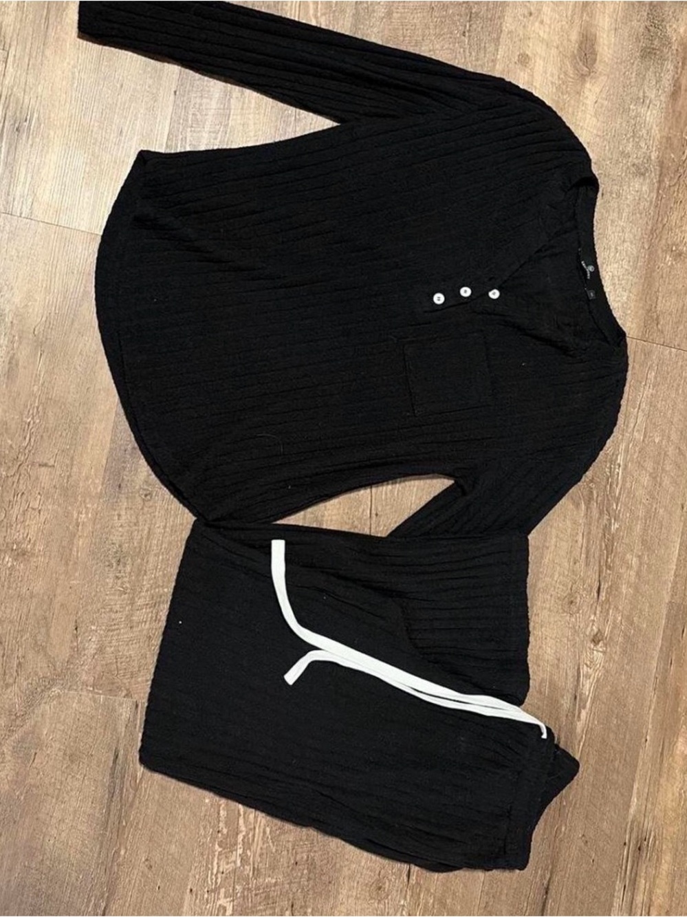 Women's Black Ribbed Lounge Joggers with Contrast Drawstring